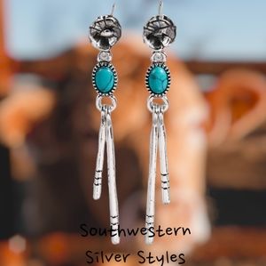 NEW Southwestern Navajo Style Turquoise Howlite Stone Silver Plated Earrings